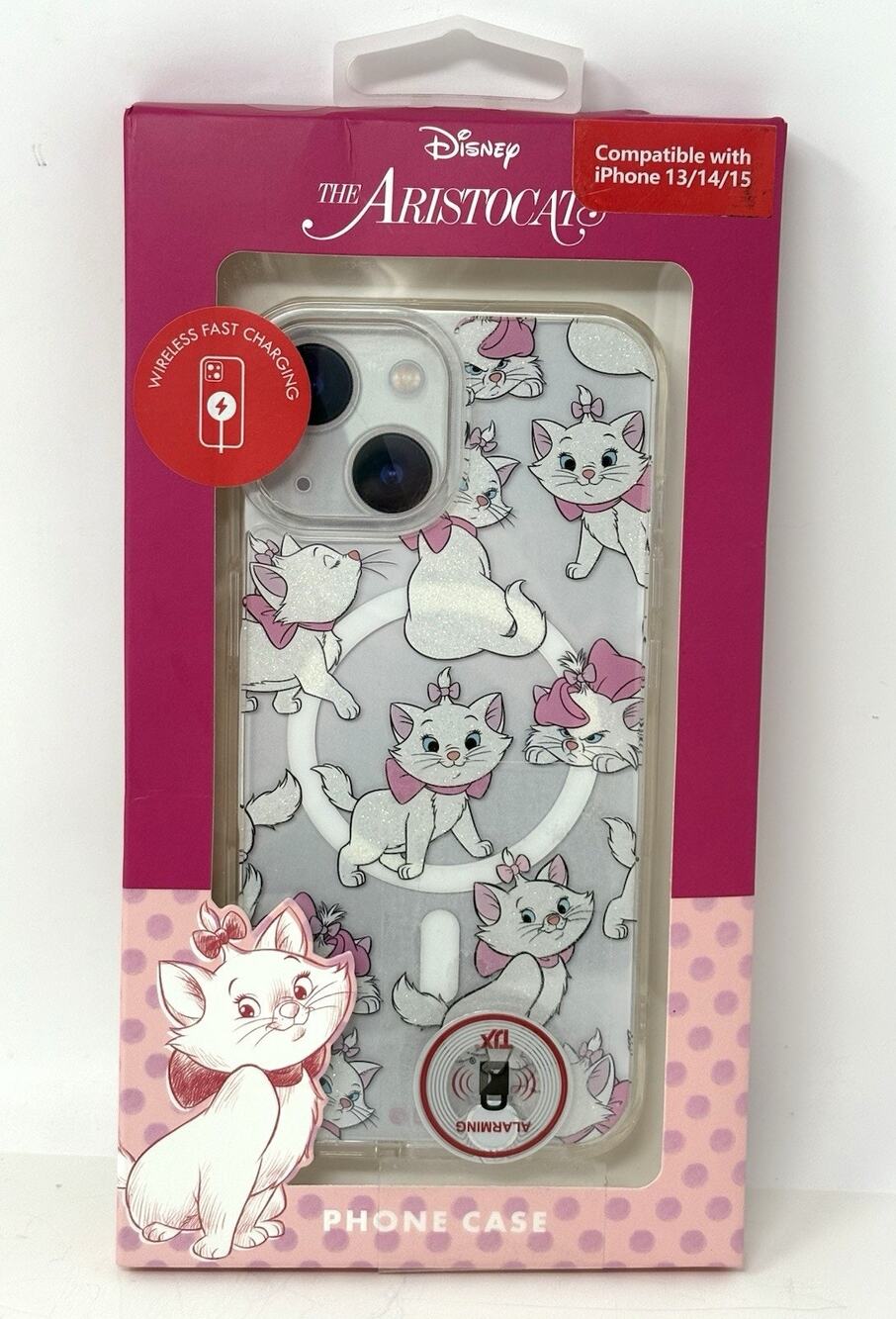 Disney Marie Aristocats iPhone 13/14/15 Case Skinny Dip Pink White Glitter NIB